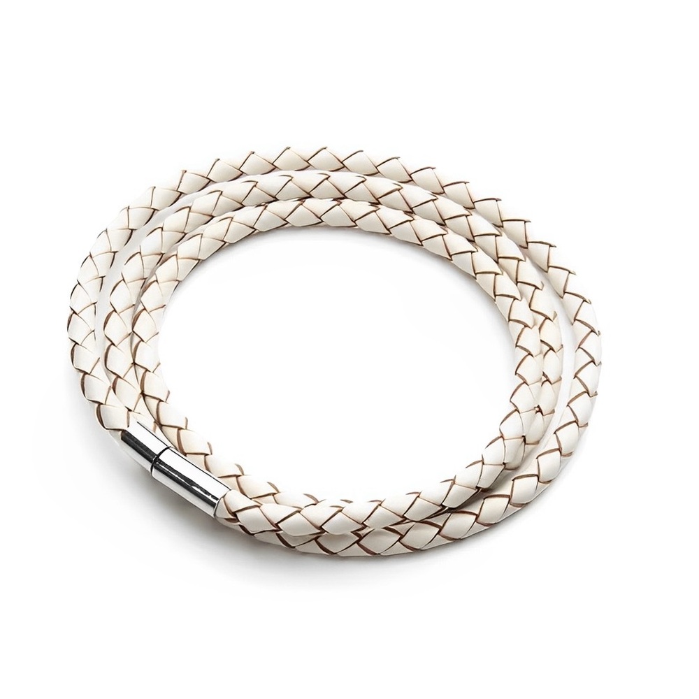 Linx Triple White Leather Braided Cord Bracelet